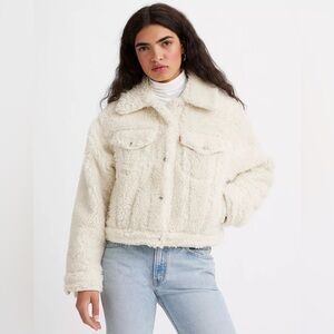 Levi’s BABY BUBBLE SHERPA TRUCKER JACKET XS Cream Ivory Teddy Coat Winter Cozy